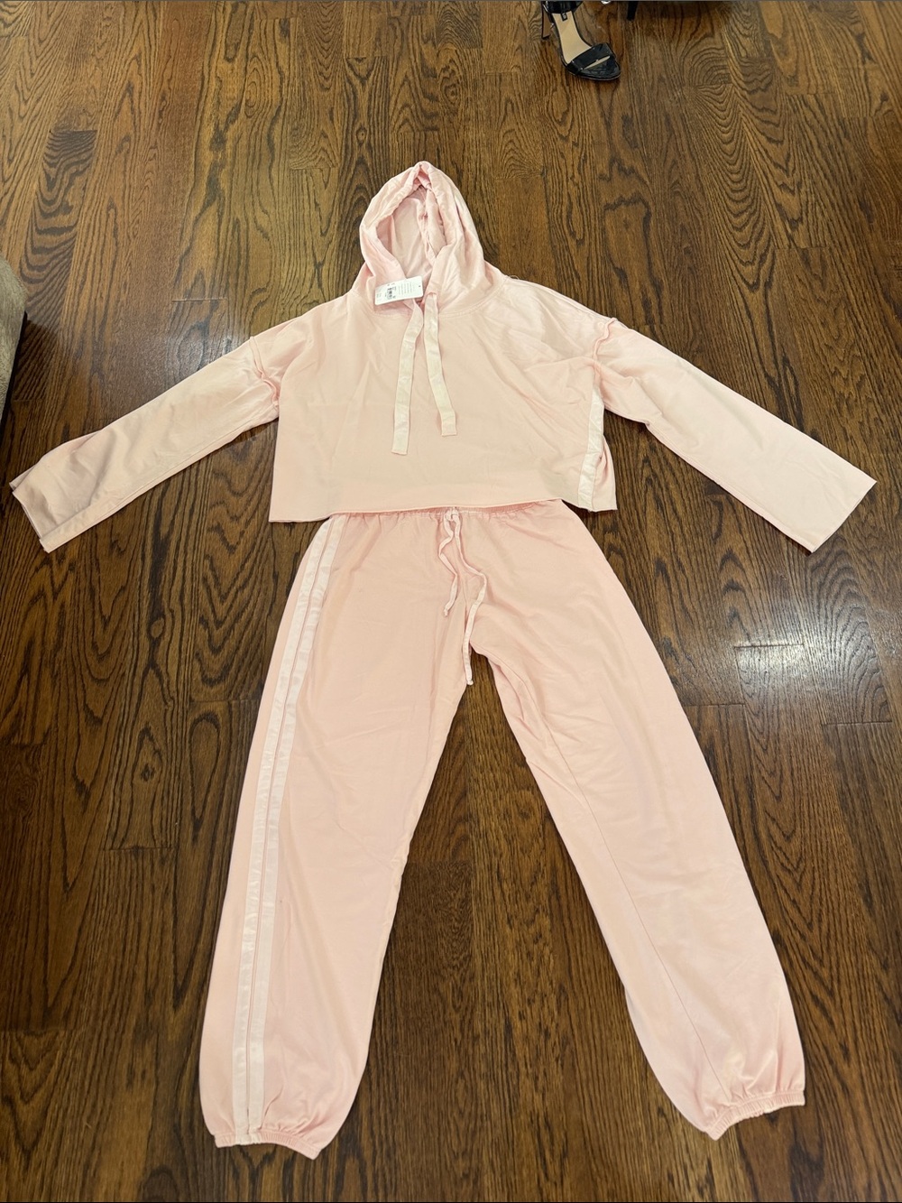 Light Pink Hooded Track Jogger Set - Soft Lounge Pants with Side Stripe